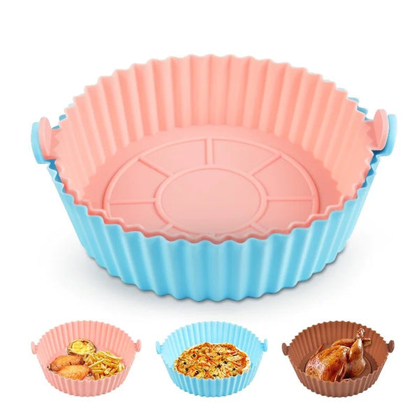 KIT 2 Forma De Silicone Para Air Fryer Forno Microondas Fritadeira Assadeira – Reutilizável Antiaderente Flexível